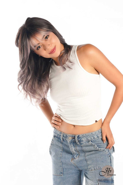 JBEXTENSION 20 Inches Shatush Purple Body Wave Wig With Bangs RIGAS Alexwigs