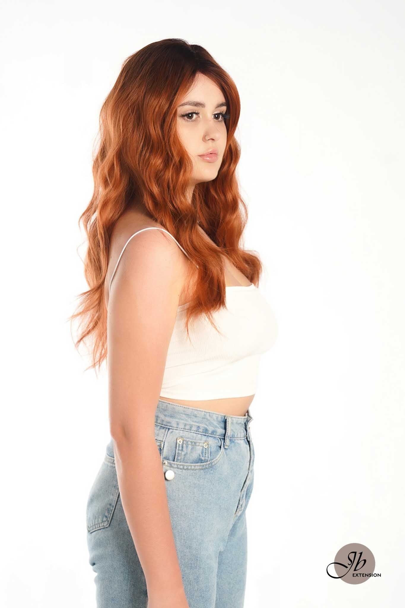 JBEXTENSION 24 Inches Copper Body Wave With Bangs Wig KIMMY COPPER Alexwigs