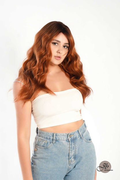 JBEXTENSION 24 Inches Copper Body Wave With Bangs Wig KIMMY COPPER Alexwigs