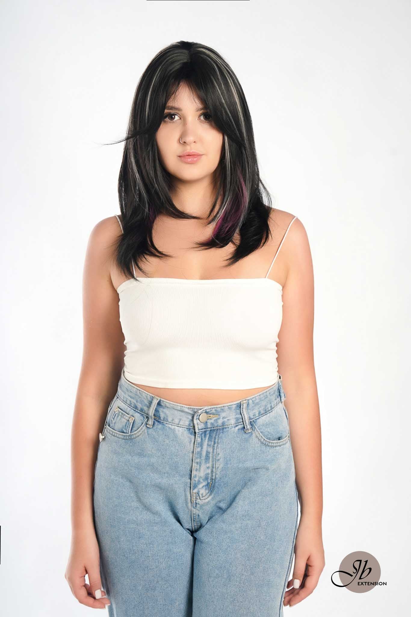 JBEXTENSION 20 Inches Wolf Cut Black With Pink Silver Highlight Wig JOEY Alexwigs