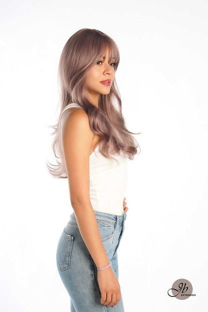 JBEXTENSION 22 Inches Smoke Pink Curly Wig With Bangs CAROL Alexwigs