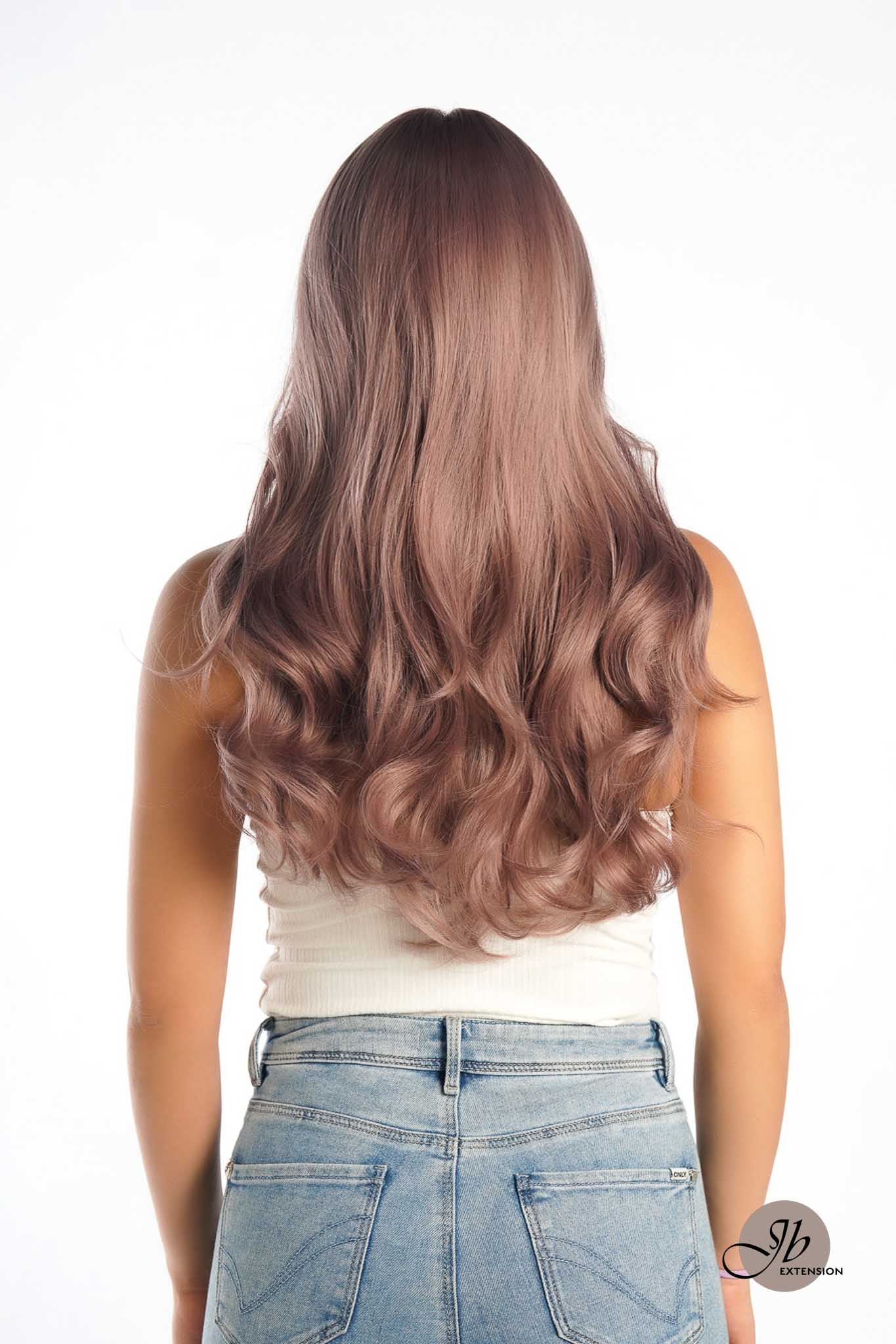 JBEXTENSION 22 Inches Smoke Pink Curly Wig With Bangs CAROL Alexwigs