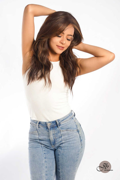 JBEXTENSION 22 Inches Brown With Highlight Body Wave Pre-Cut Free Part Frontlae Glueless Wig INéS HIGHLIGHT Alexwigs