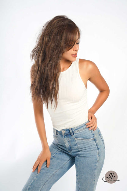 JBEXTENSION 22 Inches Brown With Highlight Body Wave Pre-Cut Free Part Frontlae Glueless Wig INéS HIGHLIGHT Alexwigs