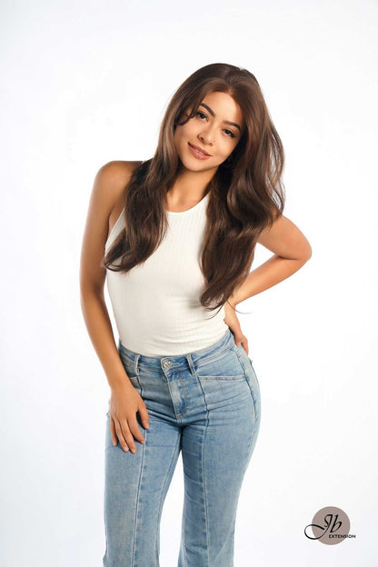 JBEXTENSION 22 Inches Mix Brown Curly Pre-Cut Frontace Wave Glueless Wig CELIA Alexwigs