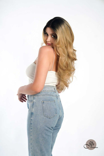 JBEXTENSION 24 Inches Body Wave Mix Blonde With Dark Root Pre-Cut Frontlace Glueless Wig AYLA MIX BLONDE Alexwigs