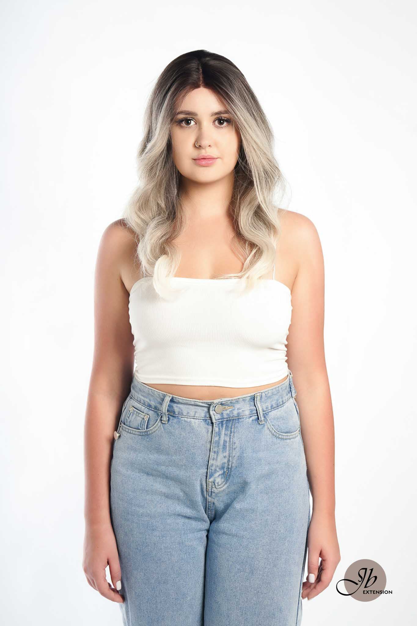 JBEXTENSION 22 Inches Body Wave Shatush Silver Pre-Cut Frontlace Glueless Wig CLAIRE M SILVER Alexwigs