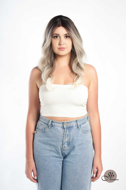 JBEXTENSION 22 Inches Body Wave Shatush Silver Pre-Cut Frontlace Glueless Wig CLAIRE M SILVER Alexwigs