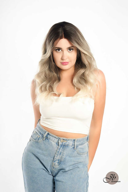 JBEXTENSION 22 Inches Body Wave Shatush Silver Pre-Cut Frontlace Glueless Wig CLAIRE M SILVER Alexwigs