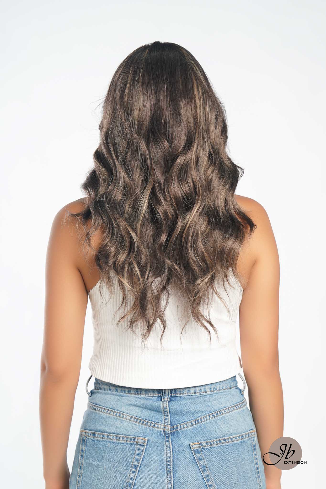 JBEXTENSION 22 Inches Body Wave Brown With Highlight Pre-Cut Frontlace Glueless Wig CLAIRE LACE M Alexwigs