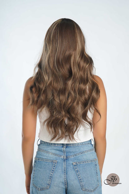 JBEXTENSION 24 Inches Body Wave Light Brown With Highlight Pre-Cut Frontlace Glueless Wig CLAIRE LIGHT Alexwigs