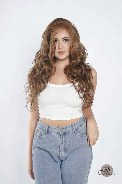 JBEXTENSION 24 Inches Brown With Highlight Wave 13X6 Pre-Cut Free Part Frontlace Glueless Wig OBSESSION Alexwigs