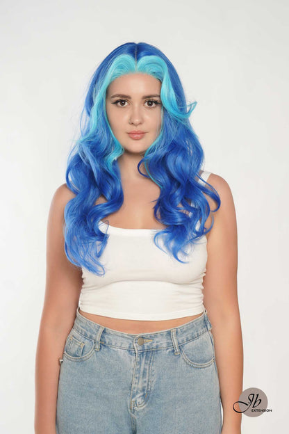 JBEXTENSION 24 Inches Mix Blue Body Wave Pre-Cut Frontlace Glueless Wig BUBBLES Alexwigs
