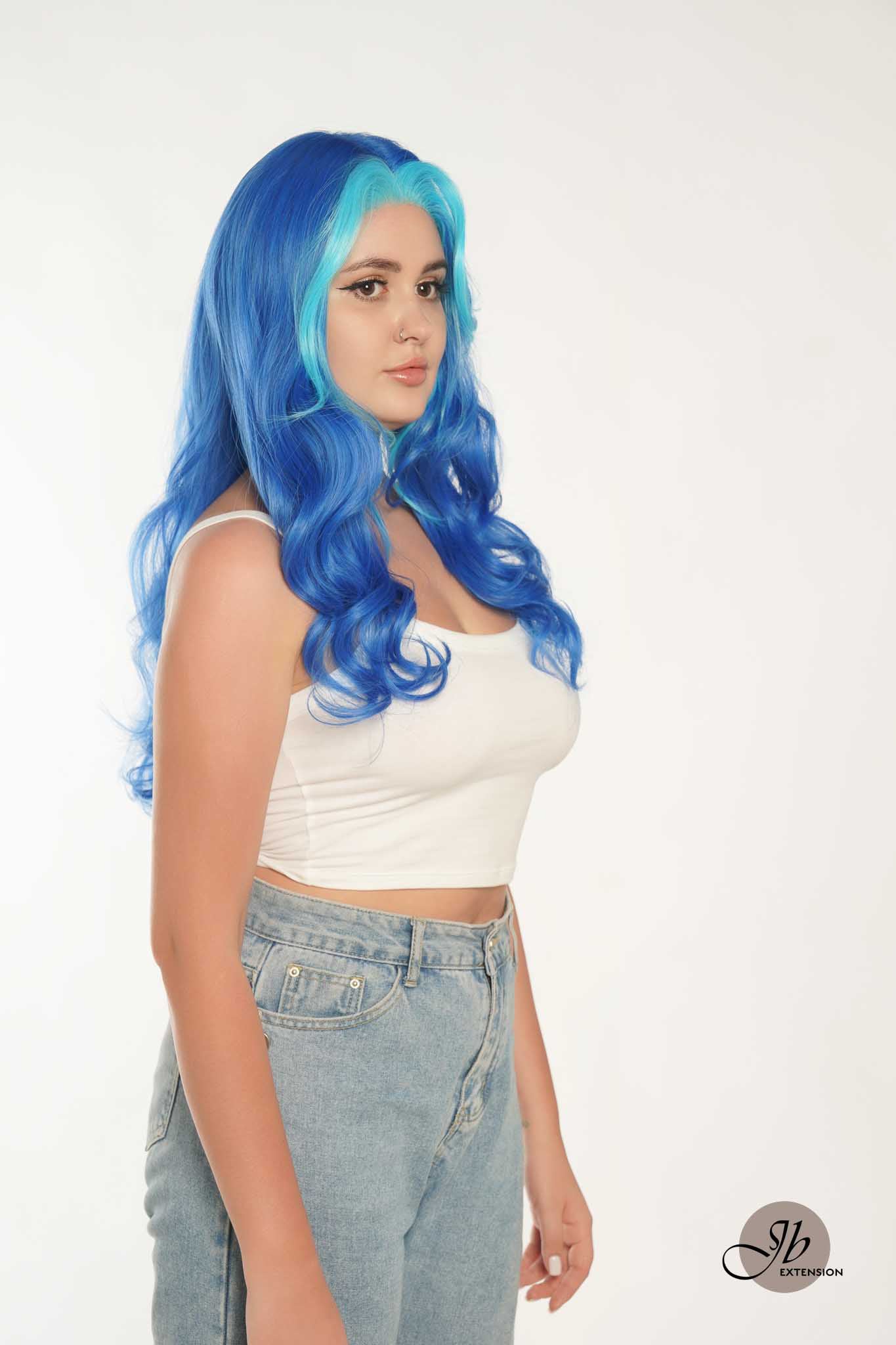 JBEXTENSION 24 Inches Mix Blue Body Wave Pre-Cut Frontlace Glueless Wig BUBBLES Alexwigs