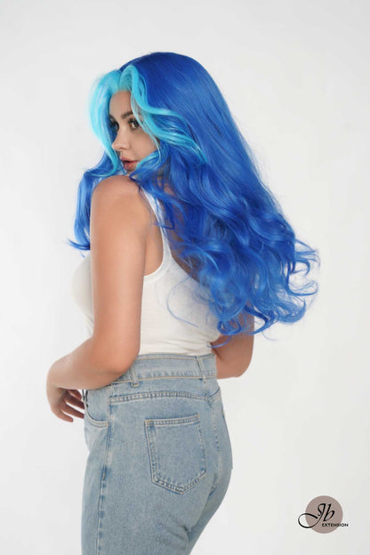 JBEXTENSION 24 Inches Mix Blue Body Wave Pre-Cut Frontlace Glueless Wig BUBBLES Alexwigs