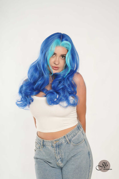 JBEXTENSION 24 Inches Mix Blue Body Wave Pre-Cut Frontlace Glueless Wig BUBBLES Alexwigs