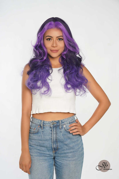 JBEXTENSION 24 Inches Mix Purple Body Wave Pre-Cut Frontlace Glueless Wig PHOENIX Alexwigs