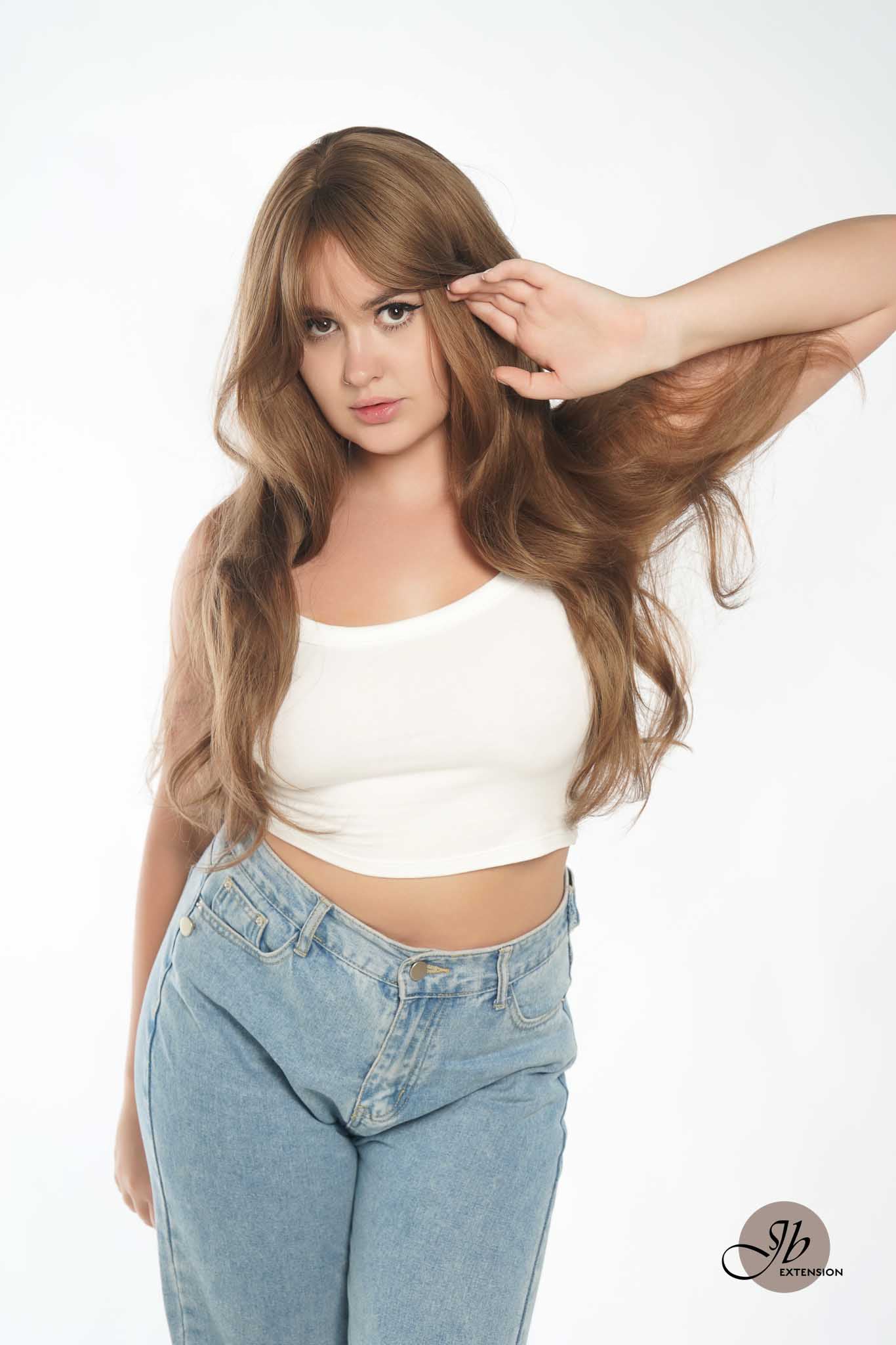 JBEXTENSION 24 Inches Light Brown Curly Wig With Bangs KAYLA Alexwigs