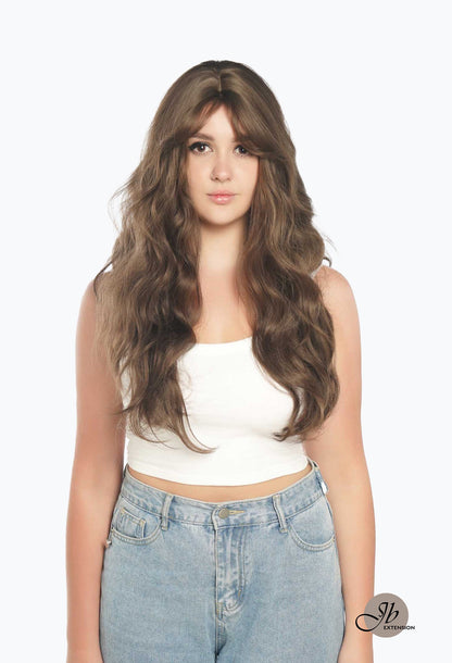 JBEXTENSION 24 Inches Cold Brown Body Wave Wig With Cute Bangs NINI Alexwigs