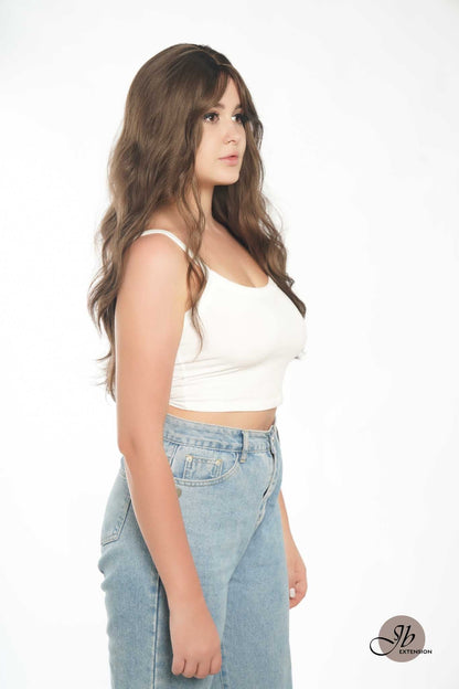 JBEXTENSION 24 Inches Cold Brown Body Wave Wig With Cute Bangs NINI Alexwigs