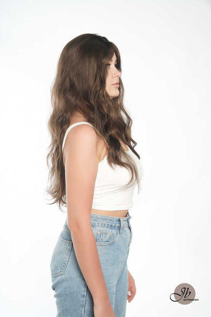 JBEXTENSION 24 Inches Cold Brown Body Wave Wig With Cute Bangs NINI Alexwigs
