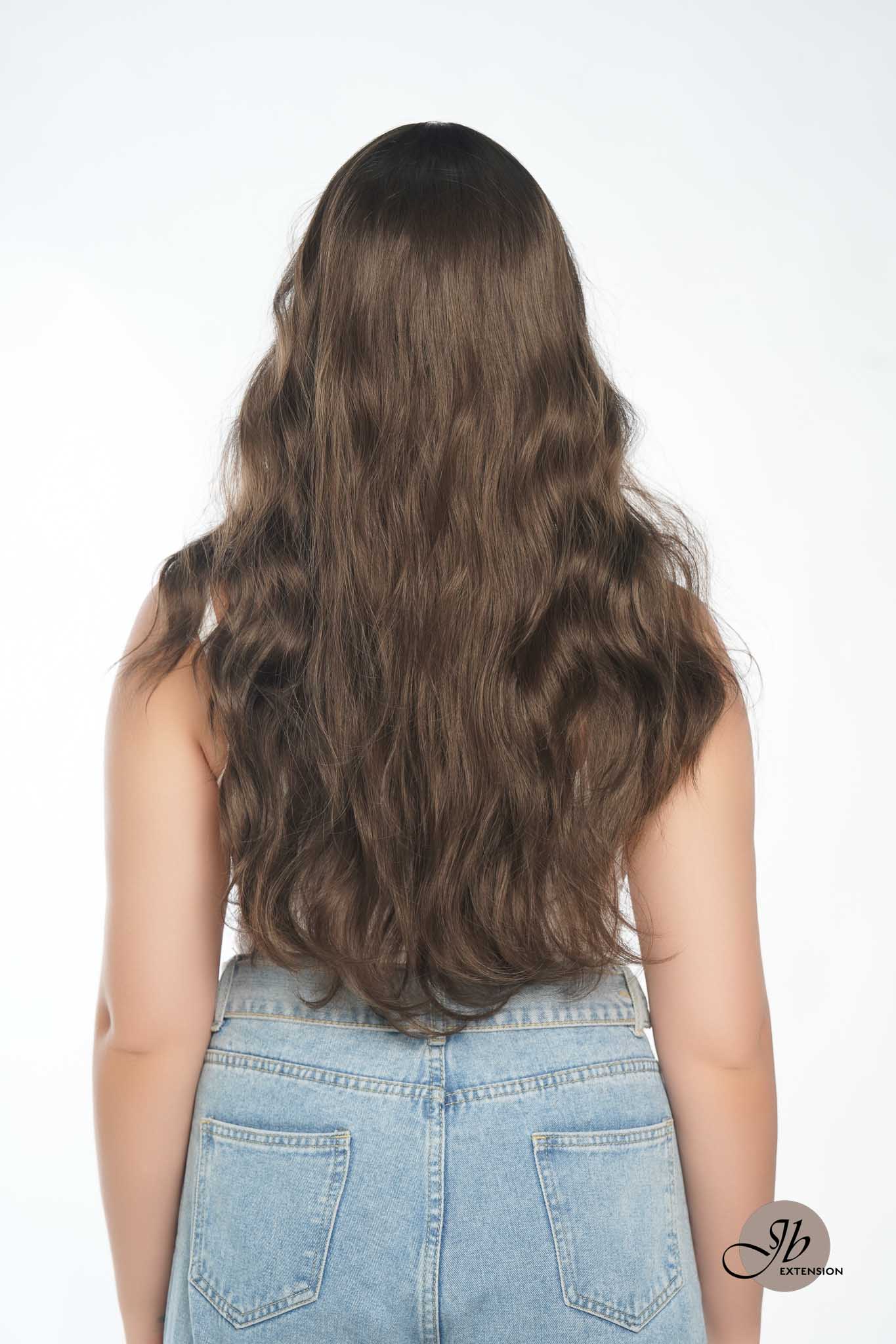 JBEXTENSION 24 Inches Cold Brown Body Wave Wig With Cute Bangs NINI Alexwigs