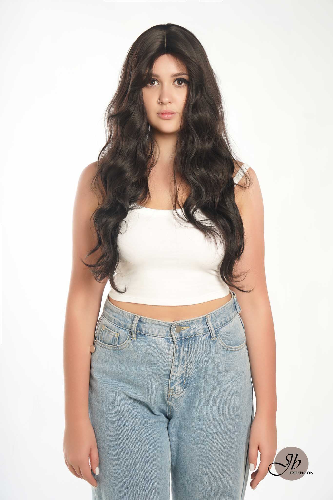 JBEXTENSION 24 Inches Tea Black Darkest Brown Body Wave Wig With Cute Bangs NINI TEA BLACK Alexwigs