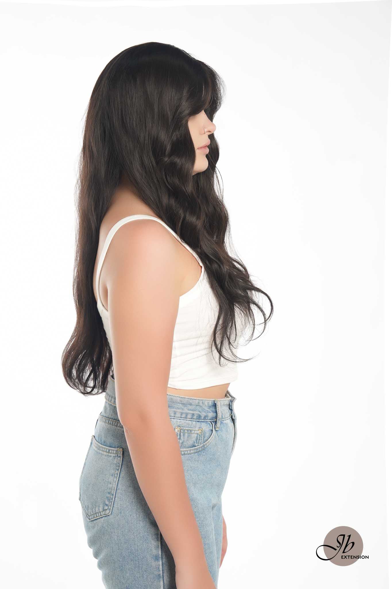 JBEXTENSION 24 Inches Tea Black Darkest Brown Body Wave Wig With Cute Bangs NINI TEA BLACK Alexwigs