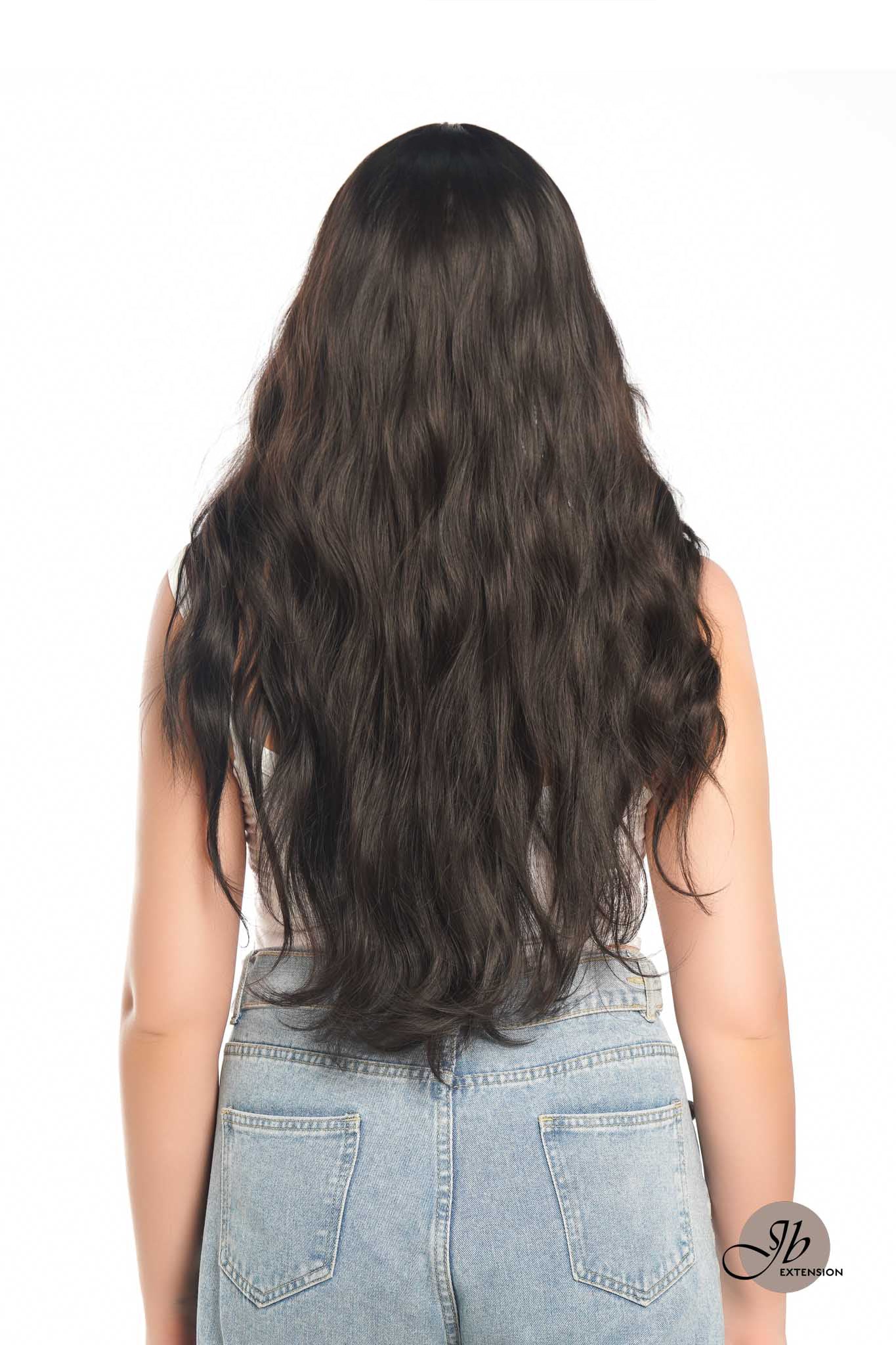 JBEXTENSION 24 Inches Tea Black Darkest Brown Body Wave Wig With Cute Bangs NINI TEA BLACK Alexwigs