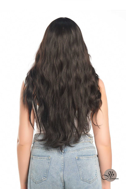 JBEXTENSION 24 Inches Tea Black Darkest Brown Body Wave Wig With Cute Bangs NINI TEA BLACK Alexwigs