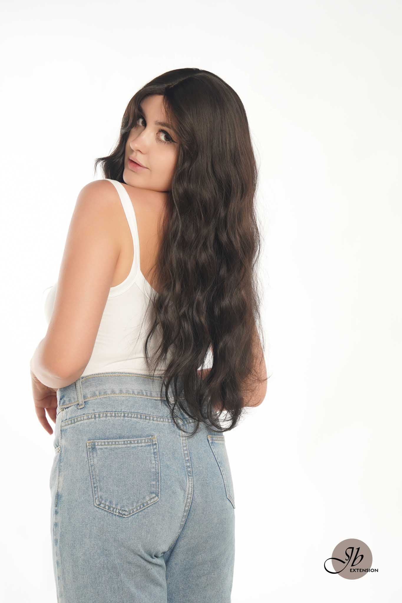 JBEXTENSION 24 Inches Tea Black Darkest Brown Body Wave Wig With Cute Bangs NINI TEA BLACK Alexwigs