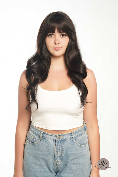 JBEXTENSION 25 Inches Soft Black Curly Wig With Full Bangs KRISTINA Alexwigs