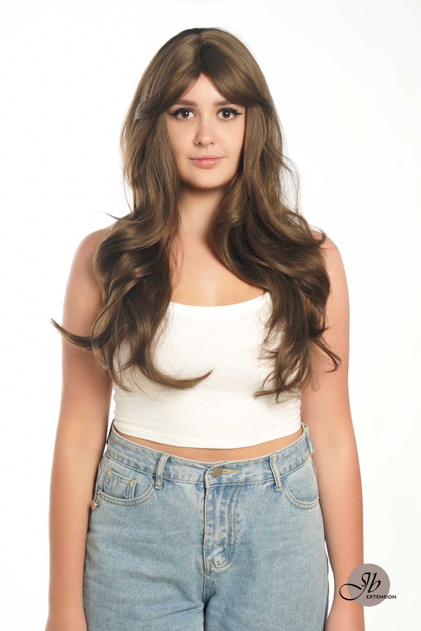 JBEXTENSION 25 Inches Brown Curly Wig With Full Bangs KRISTINA BROWN Alexwigs