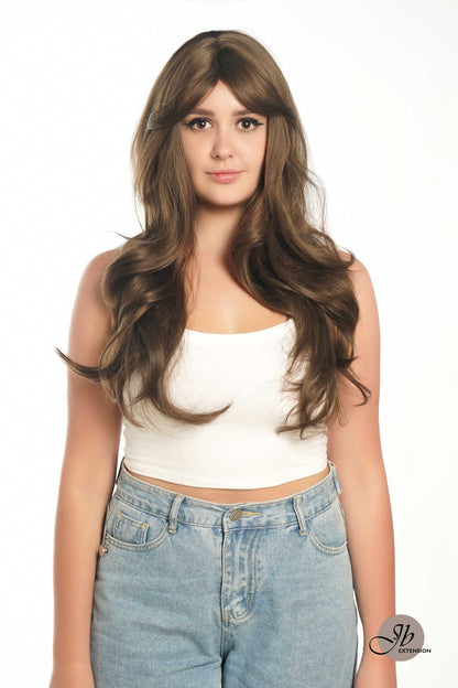 JBEXTENSION 25 Inches Brown Curly Wig With Full Bangs KRISTINA BROWN Alexwigs