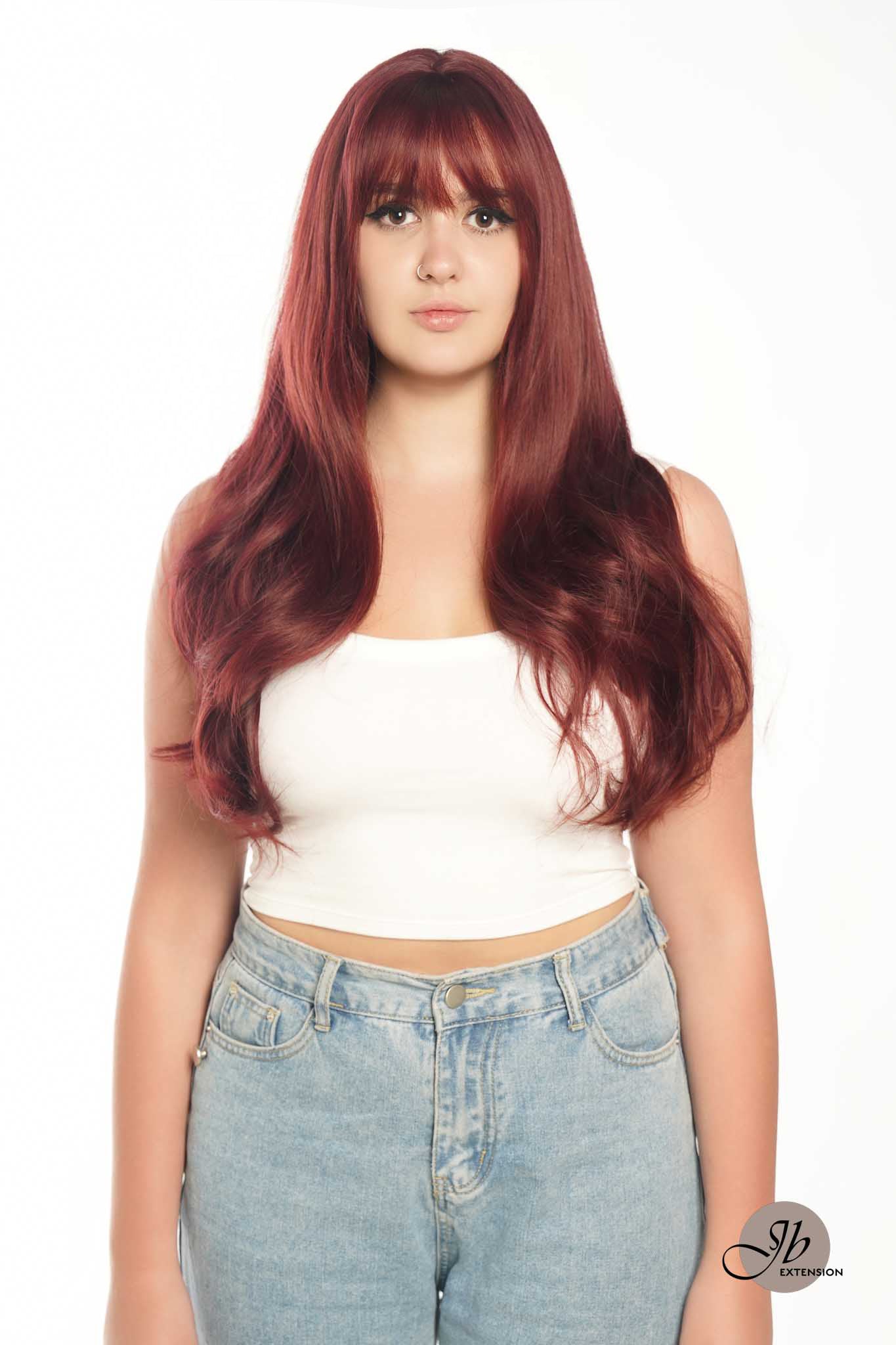 JBEXTENSION 25 Inches Red Curly Fashion Wig With Full Bangs ALYSSA Alexwigs