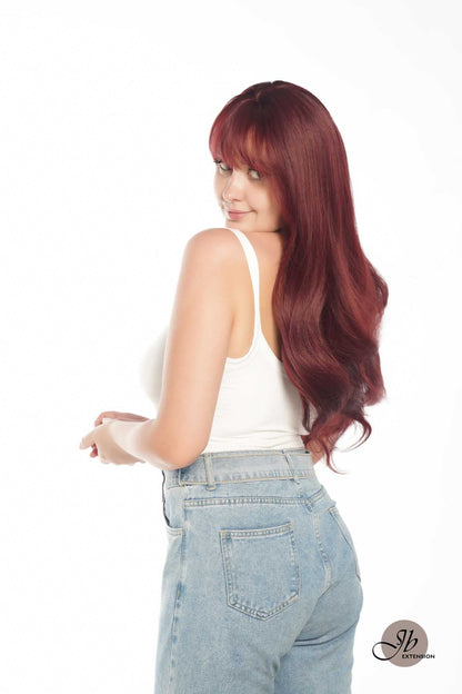 JBEXTENSION 25 Inches Red Curly Fashion Wig With Full Bangs ALYSSA Alexwigs