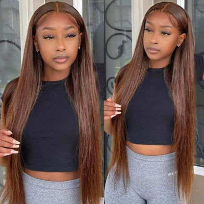 #4 Brown Wig Straight & Body Wave Natural Human Hair Wig Colored Lace Front Wigs Alexwigs