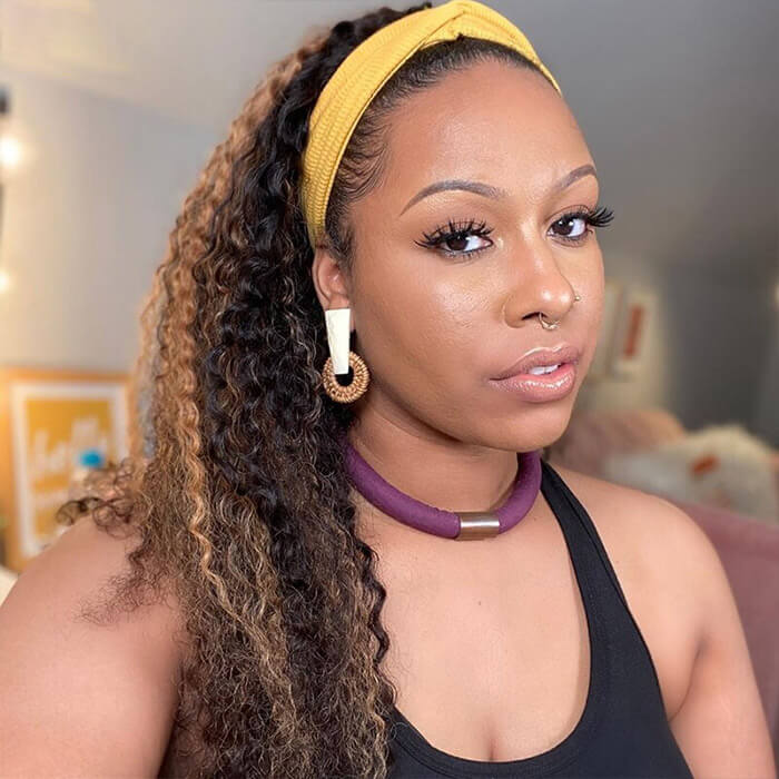 1B/27 Highlighted Curly Human Hair Headband Wig Alexwigs