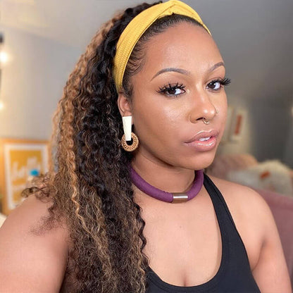 1B/27 Highlighted Curly Human Hair Headband Wig Alexwigs