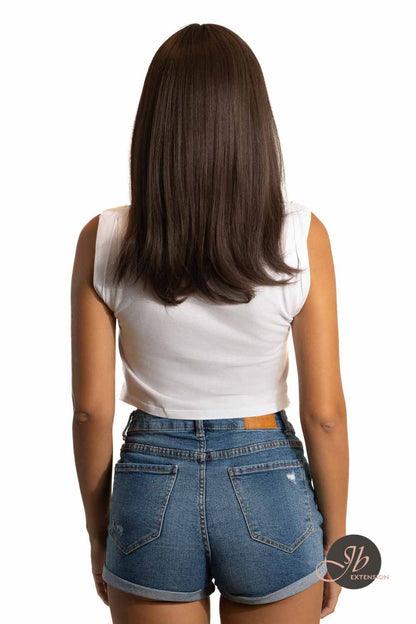 JBEXTENSION 20 Inches Nature Brown Pre-Cut Frontlace Glueless Wig With Bangs JISO Alexwigs