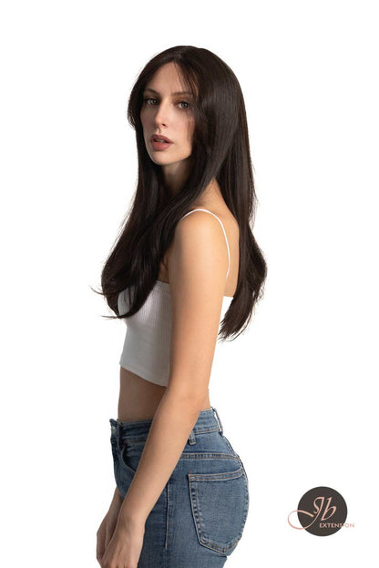 JBEXTENSION 24 Inches Curly Tea Black Darkest Brown Pre-Cut Frontlace Glueless Wig MISSY Alexwigs