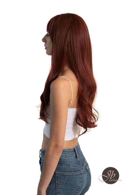 JBEXTENSION 25 Inches Red Curly Fashion Wig With Full Bangs ALLY Alexwigs