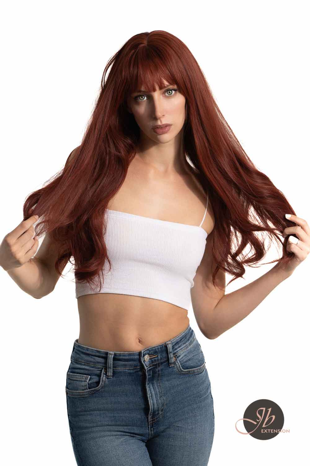 JBEXTENSION 25 Inches Red Curly Fashion Wig With Full Bangs ALLY Alexwigs
