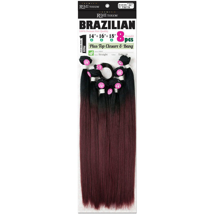 New Born Free Brazilian Premium Remi Touch Weave - STRAIGHT 8 PCS (14-22"+CLOSURE and BANG) Alexwigs