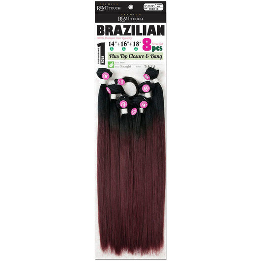 New Born Free Brazilian Premium Remi Touch Weave - STRAIGHT 8 PCS (14-22"+CLOSURE and BANG) Alexwigs