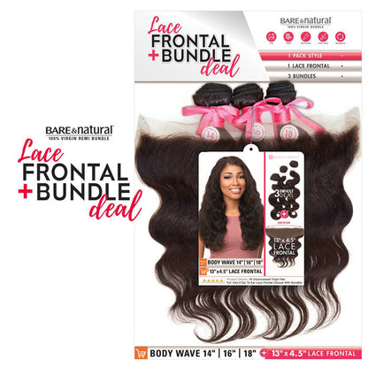 Sensationnel Bare & Natural 100% Virgin Remi Human Hair Weave 13x4.5" Lace Front Closure Bundle - BODY WAVE 10-22" Alexwigs