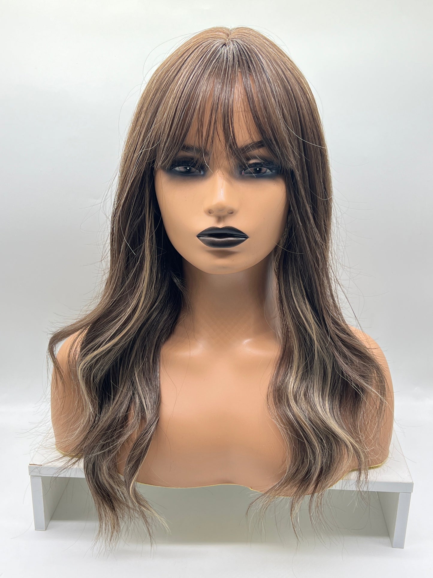 JBEXTENSION 22 Inches Brown With Highlight Women Wig With Bangs CLAIRE Alexwigs