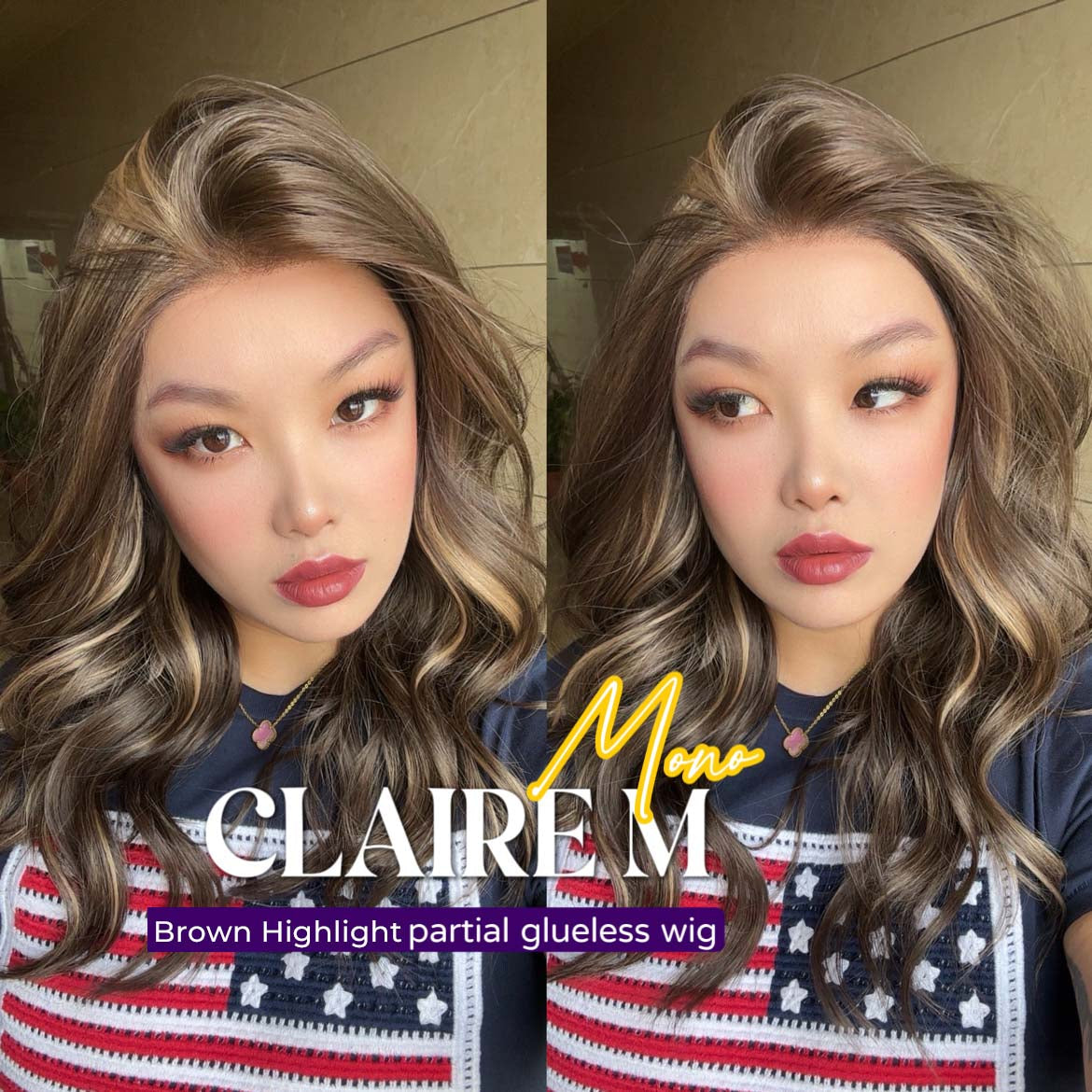 [PRE-ORDER] JBEXTENSION CLAIRE MONO Partial Monofilament Wig 22 Inches Brown With Highlight Partial Mono Lace Glueless Wig CLAIRE MONO【BENDY EAR TABS】 Alexwigs