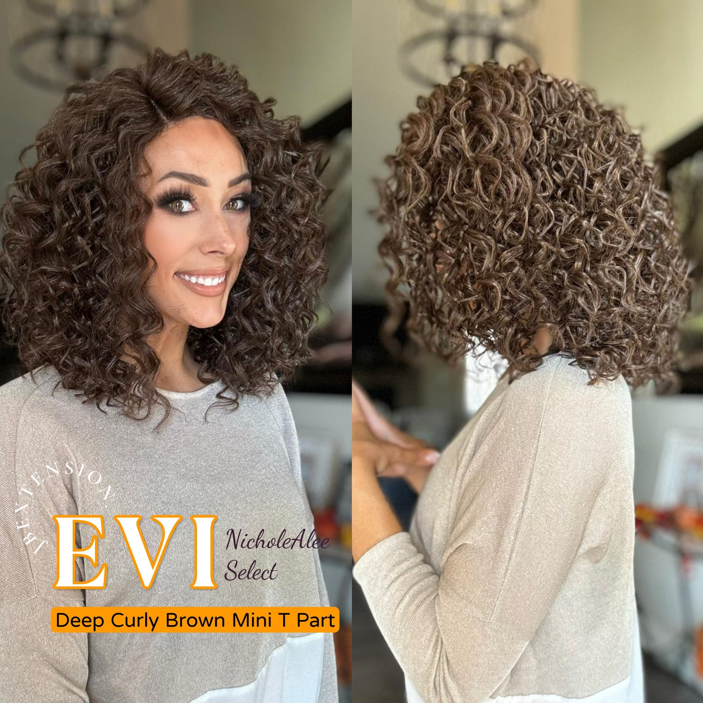 [PRE-ORDER] Nichole's Selection -15 Inches Deep Curly Brown Side Part Mini T Part Frontlace Glueless Wig EVI Alexwigs