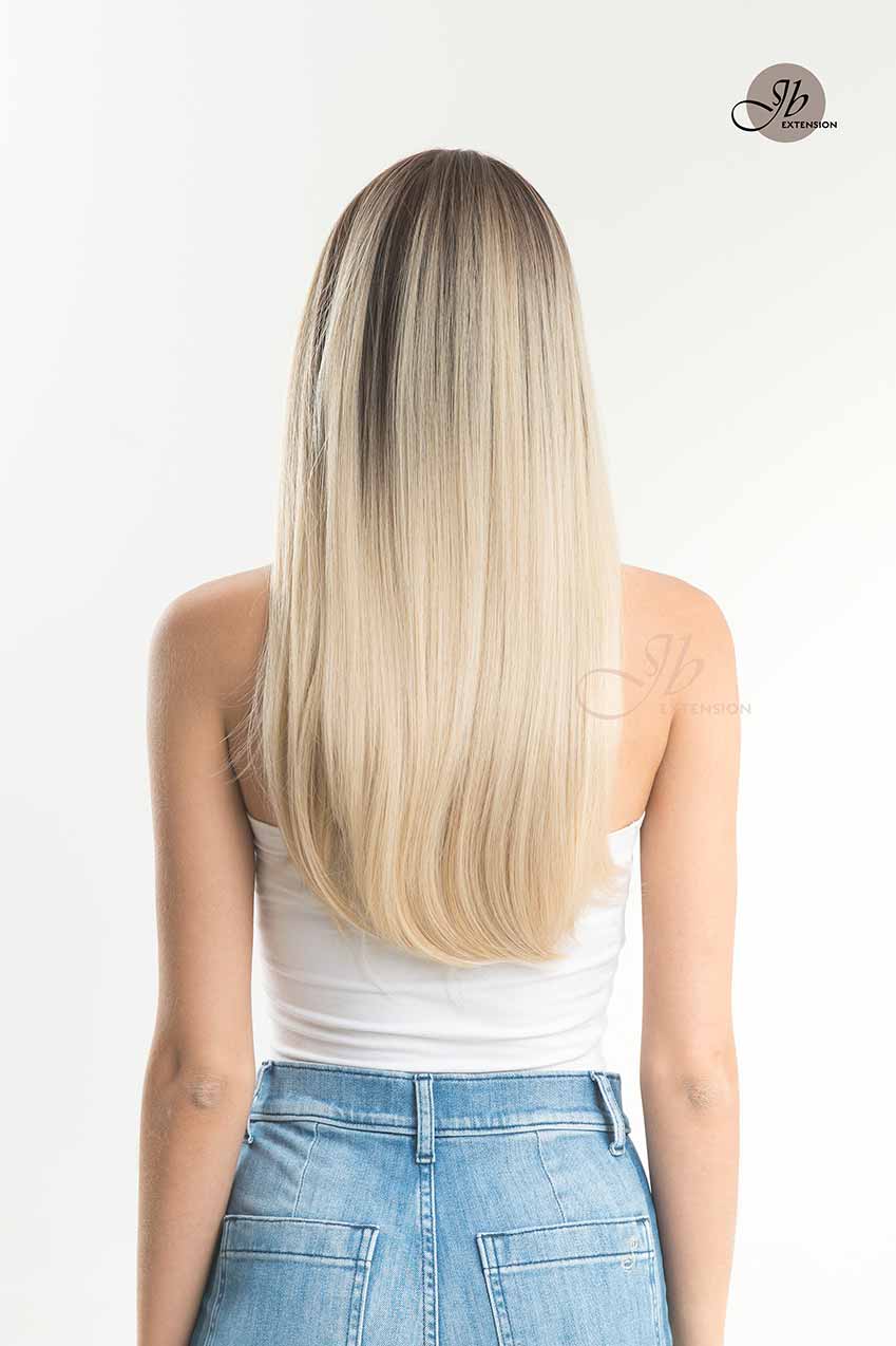 JBEXTENSION 22 Inches Nature Straight Ombre Blonde With Dark Root Wig With Bangs SARAH Alexwigs